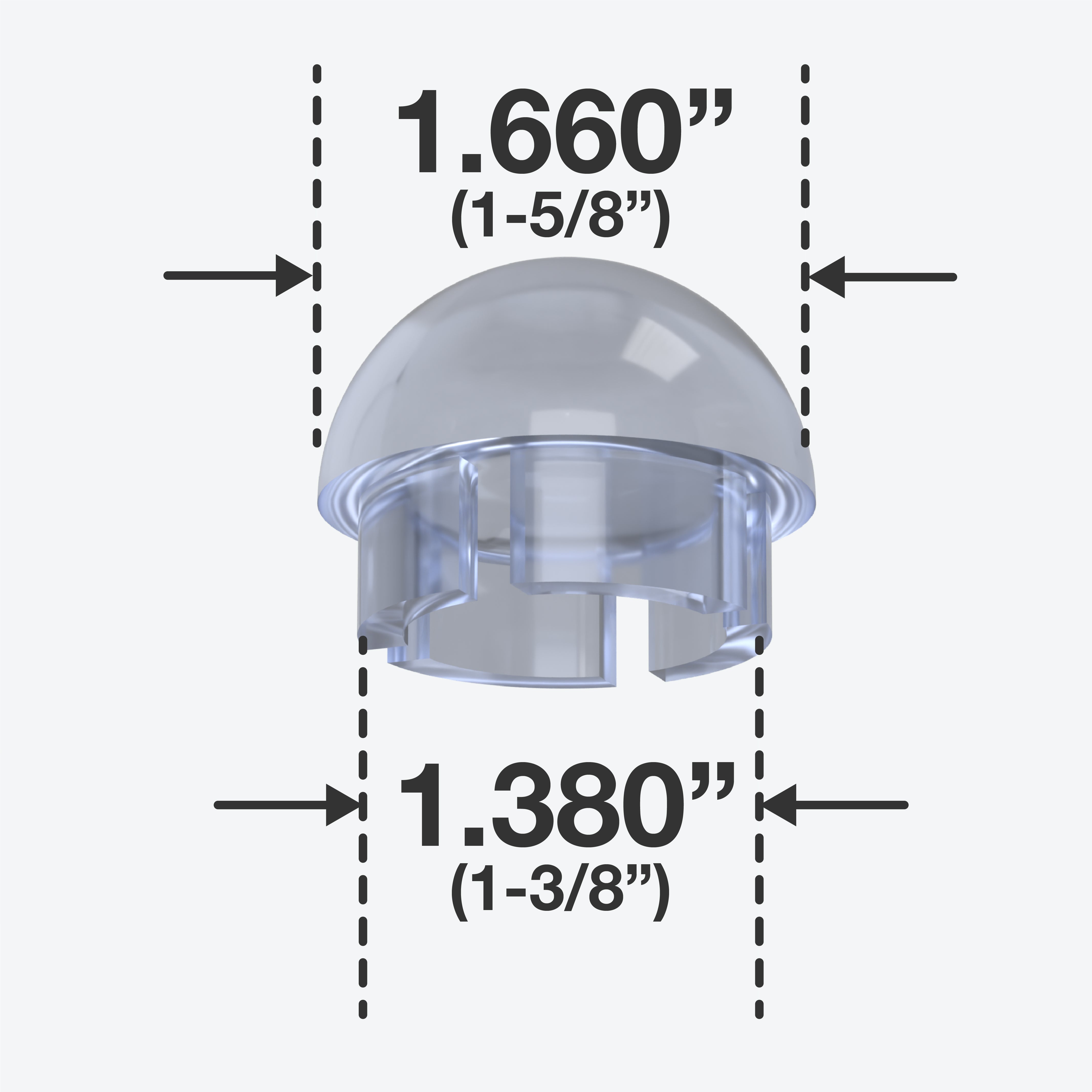1-1/4 in. Internal Ball PVC Cap, Furniture Grade - Clear Ball End Cap - FORMUFIT