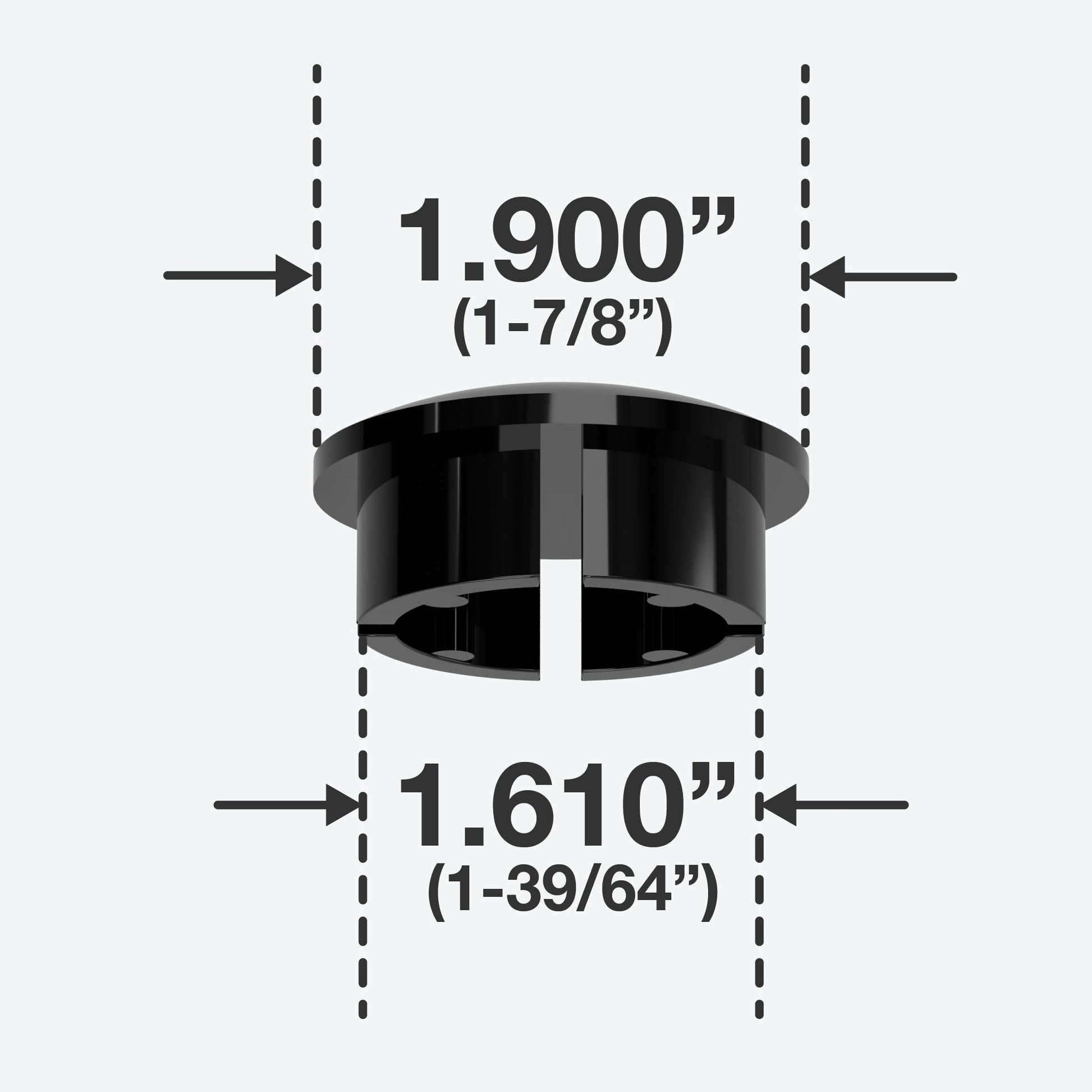 1-1/2 in. Internal Furniture Grade PVC Dome Cap - Black - FORMUFIT