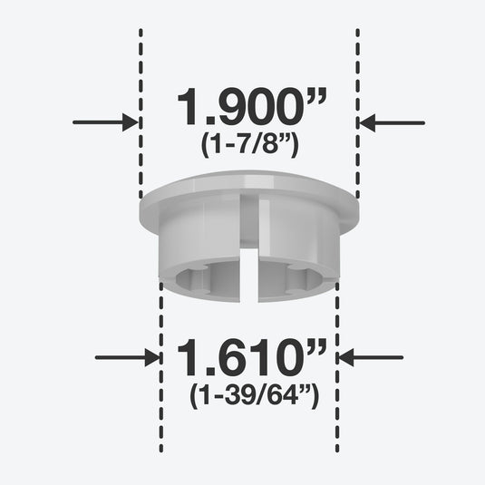 1-1/2 in. Internal Furniture Grade PVC Dome Cap - Gray - FORMUFIT