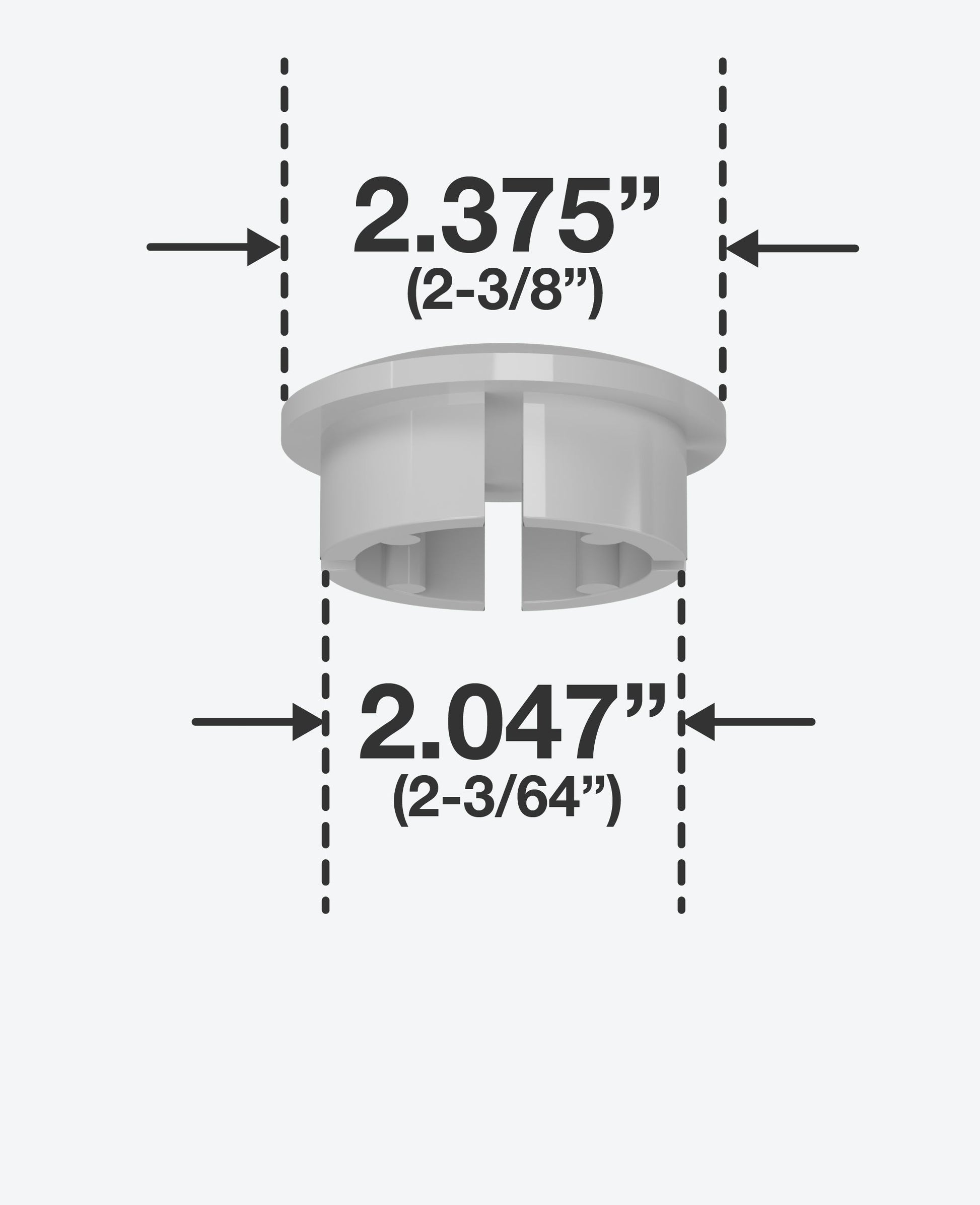 2 in. Internal PVC Dome Cap, Furniture Grade - Gray Dome Cap - FORMUFIT