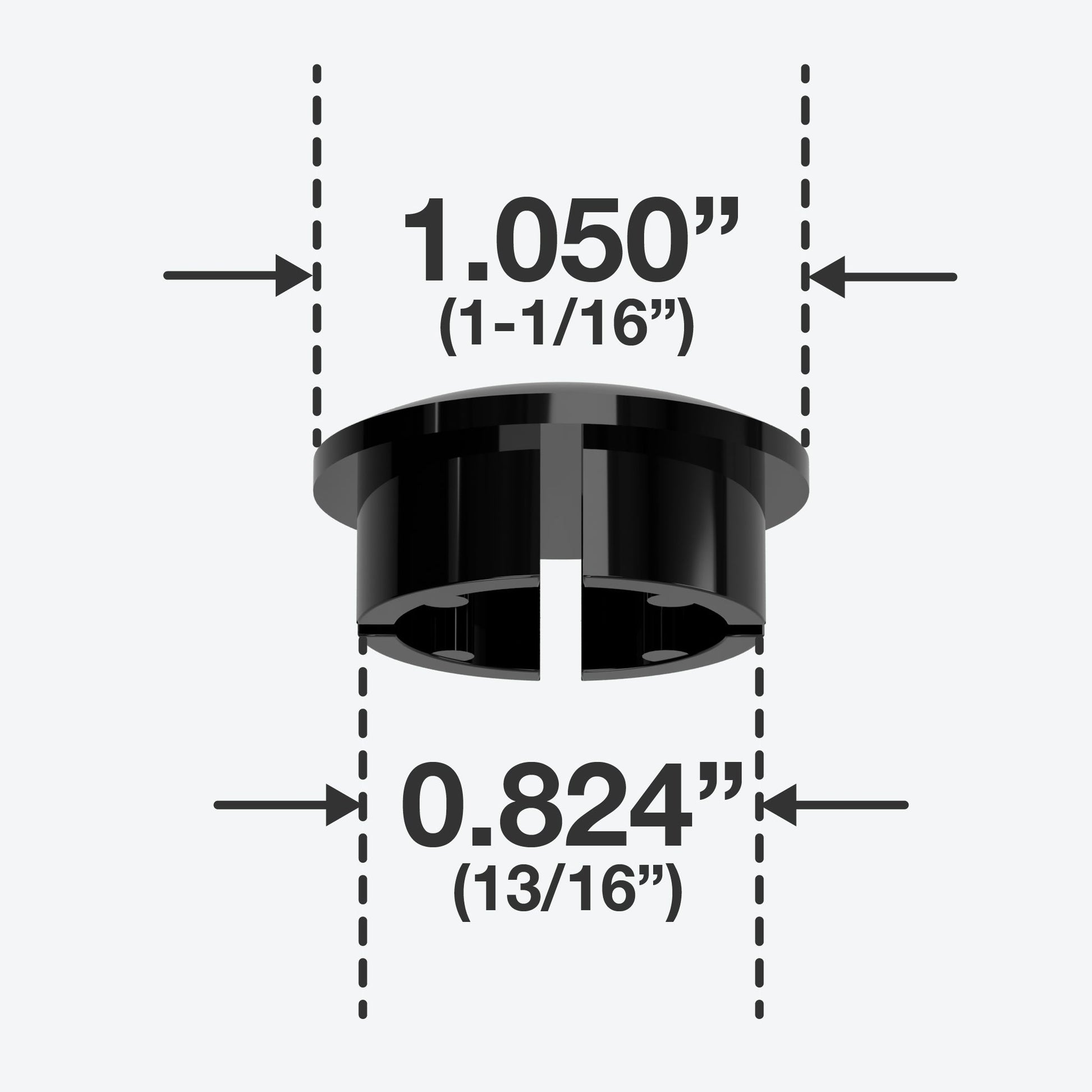 3/4 in. Internal Furniture Grade PVC Dome Cap - Black - FORMUFIT