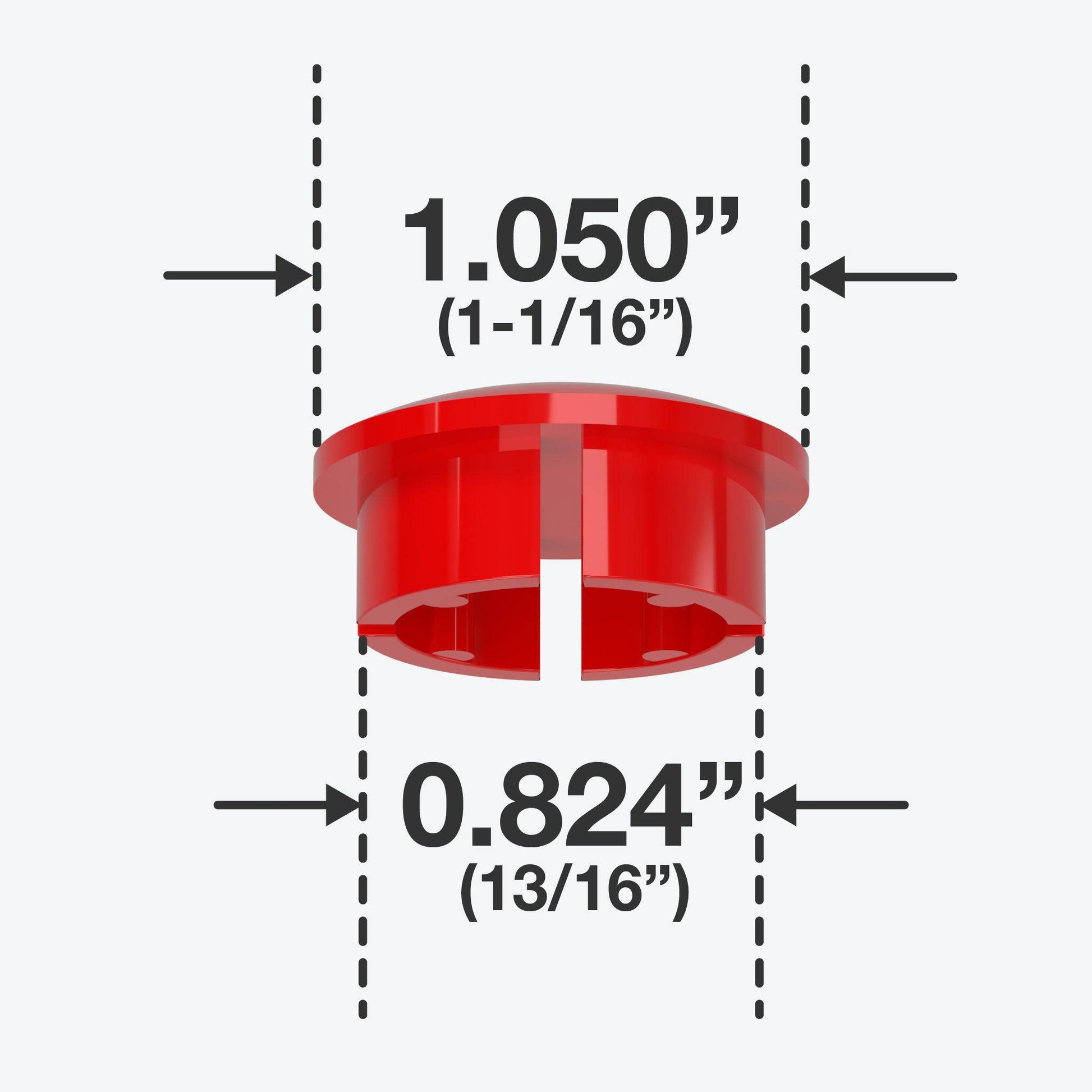 3/4 in. Internal Furniture Grade PVC Dome Cap - Red - FORMUFIT