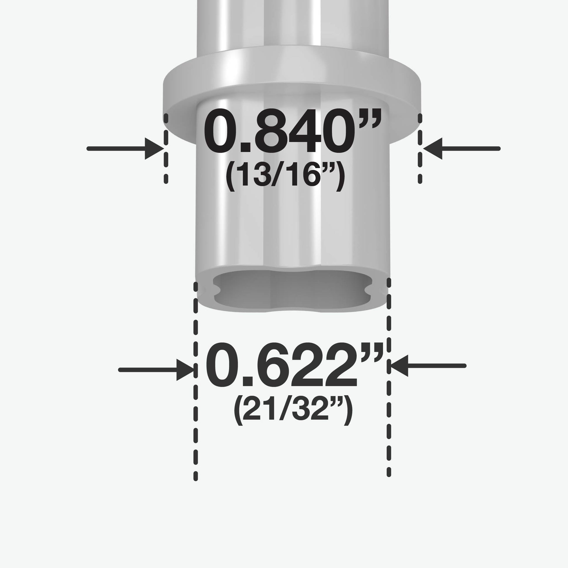 1/2 in. Internal PVC Coupler, Furniture Grade - Gray Internal Coupling - FORMUFIT
