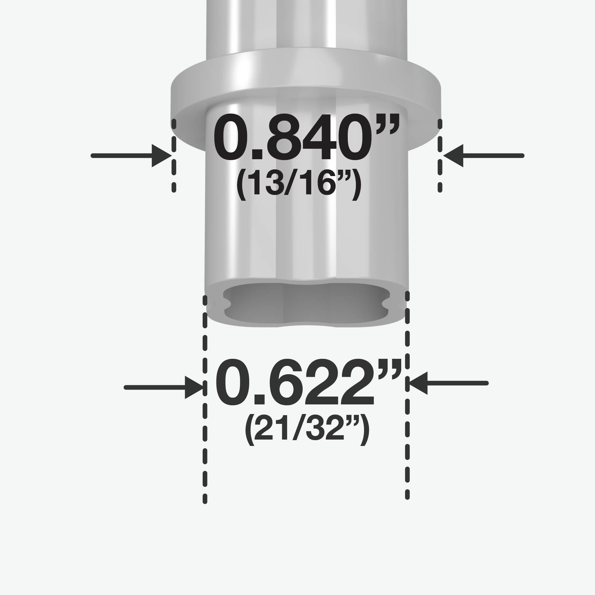 1/2 in. Internal PVC Coupler, Furniture Grade - Gray Internal Coupling - FORMUFIT