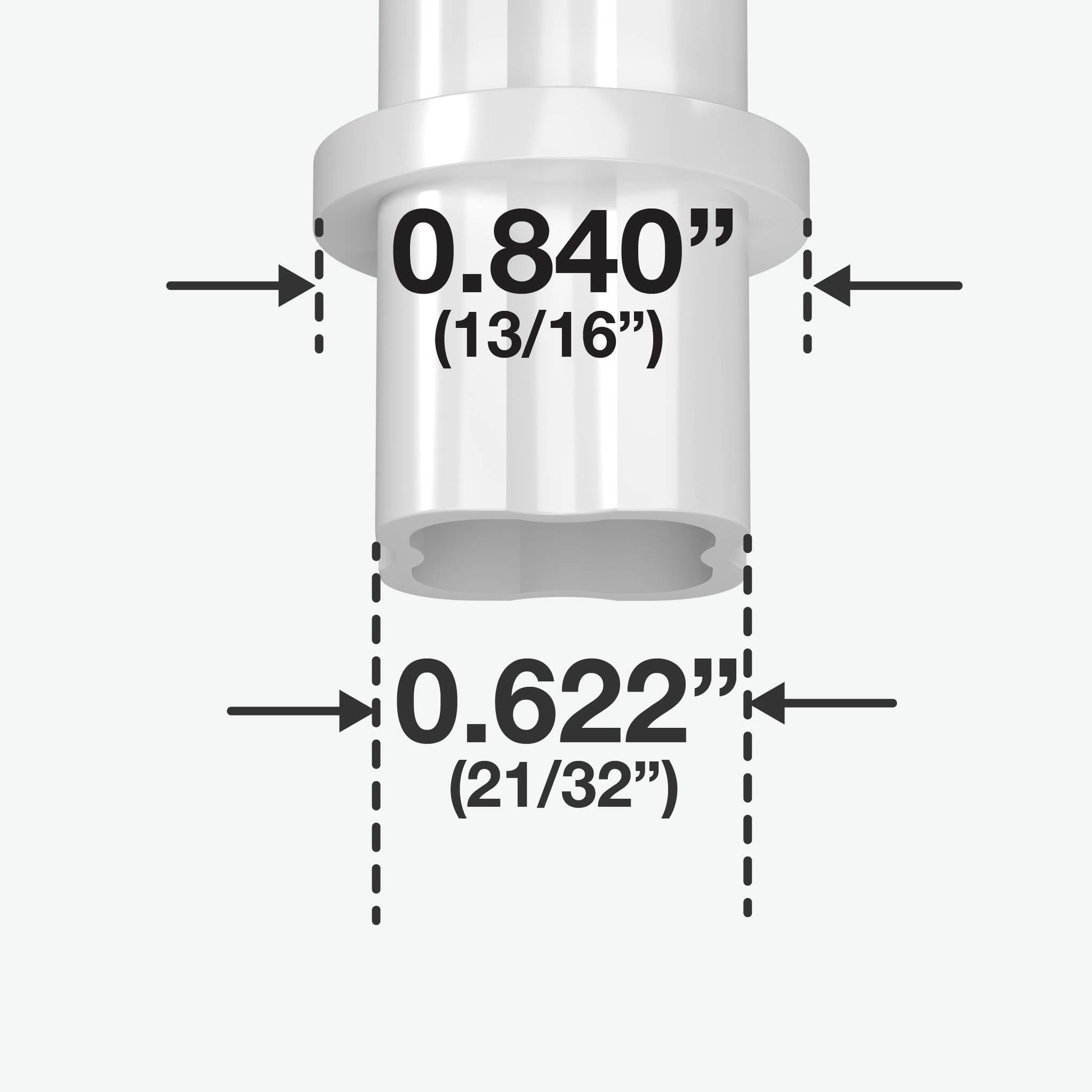 1/2 in. Internal PVC Coupler, Furniture Grade - White Internal Coupling - FORMUFIT