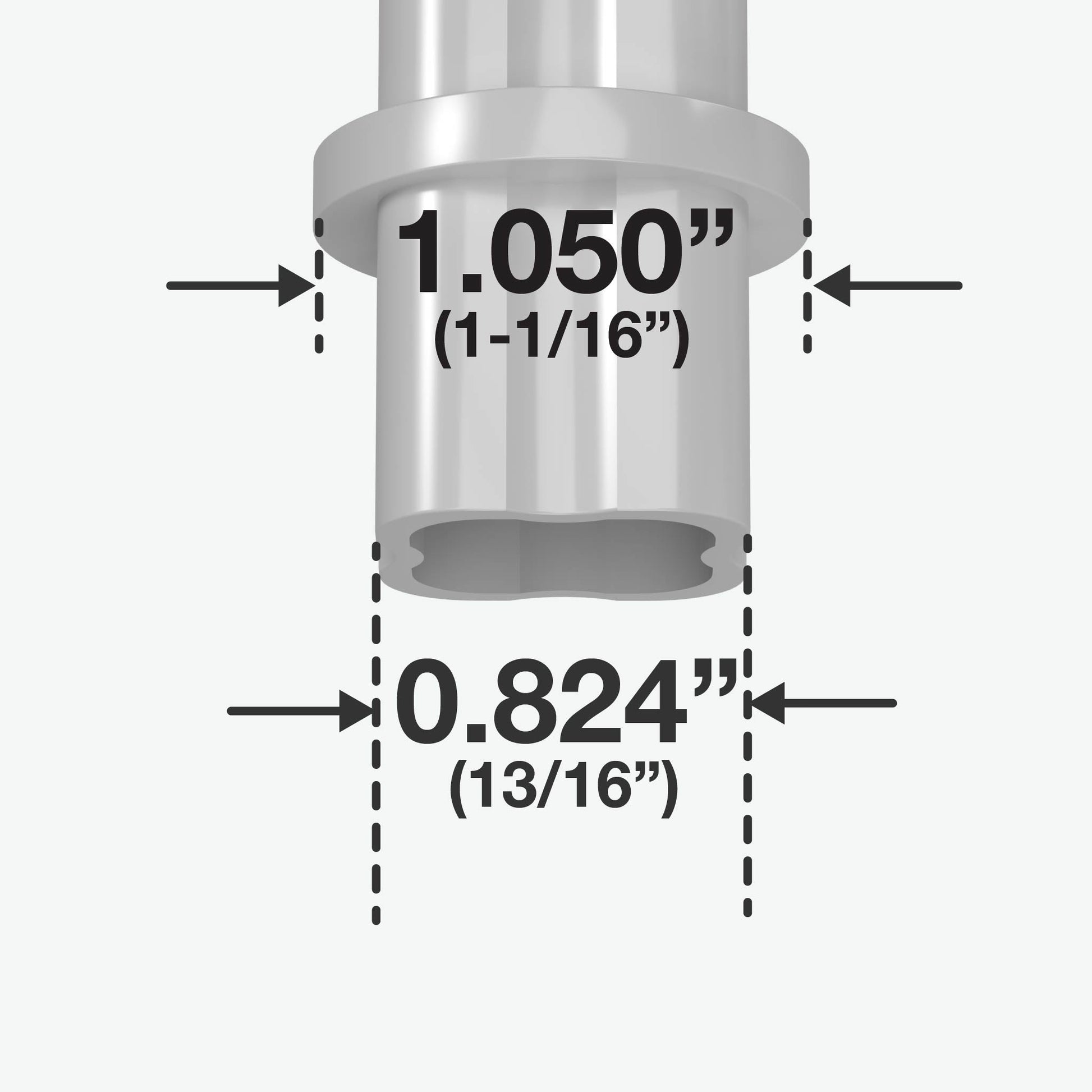 3/4 in. Internal PVC Coupler, Furniture Grade - Gray Internal Coupling - FORMUFIT