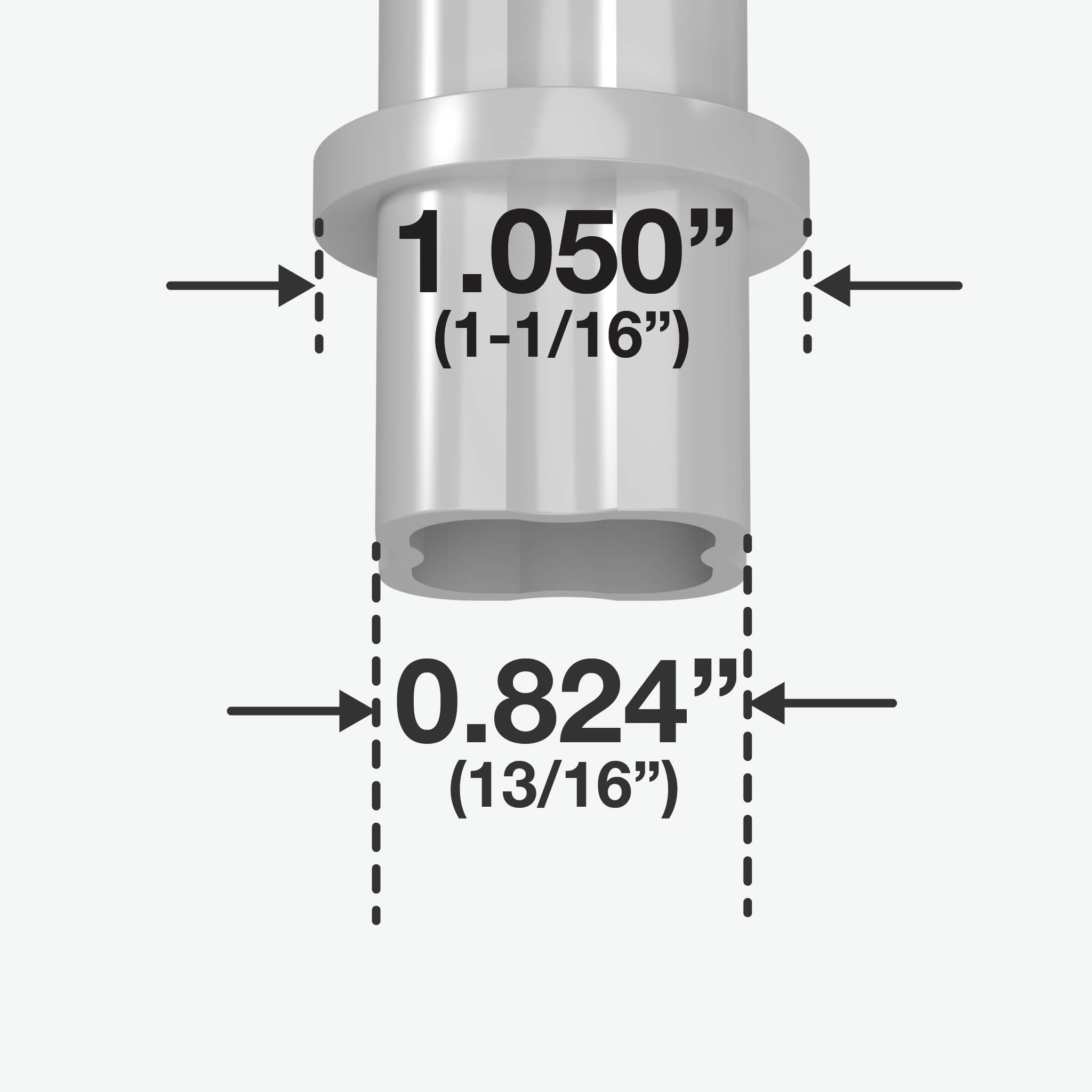 3/4 in. Internal PVC Coupler, Furniture Grade - Gray Internal Coupling - FORMUFIT