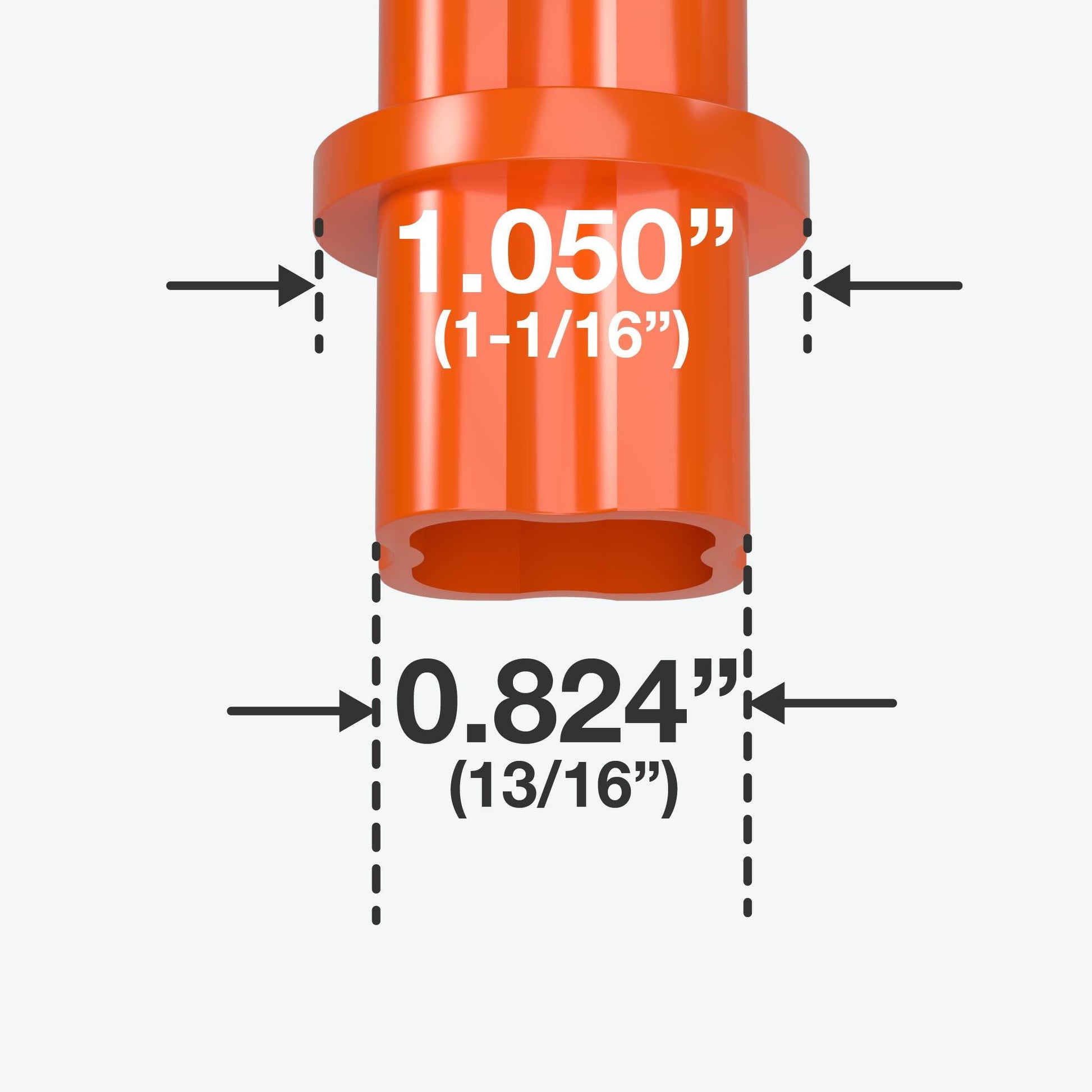 3/4 in. Internal PVC Coupler, Furniture Grade - Orange Internal Coupling - FORMUFIT