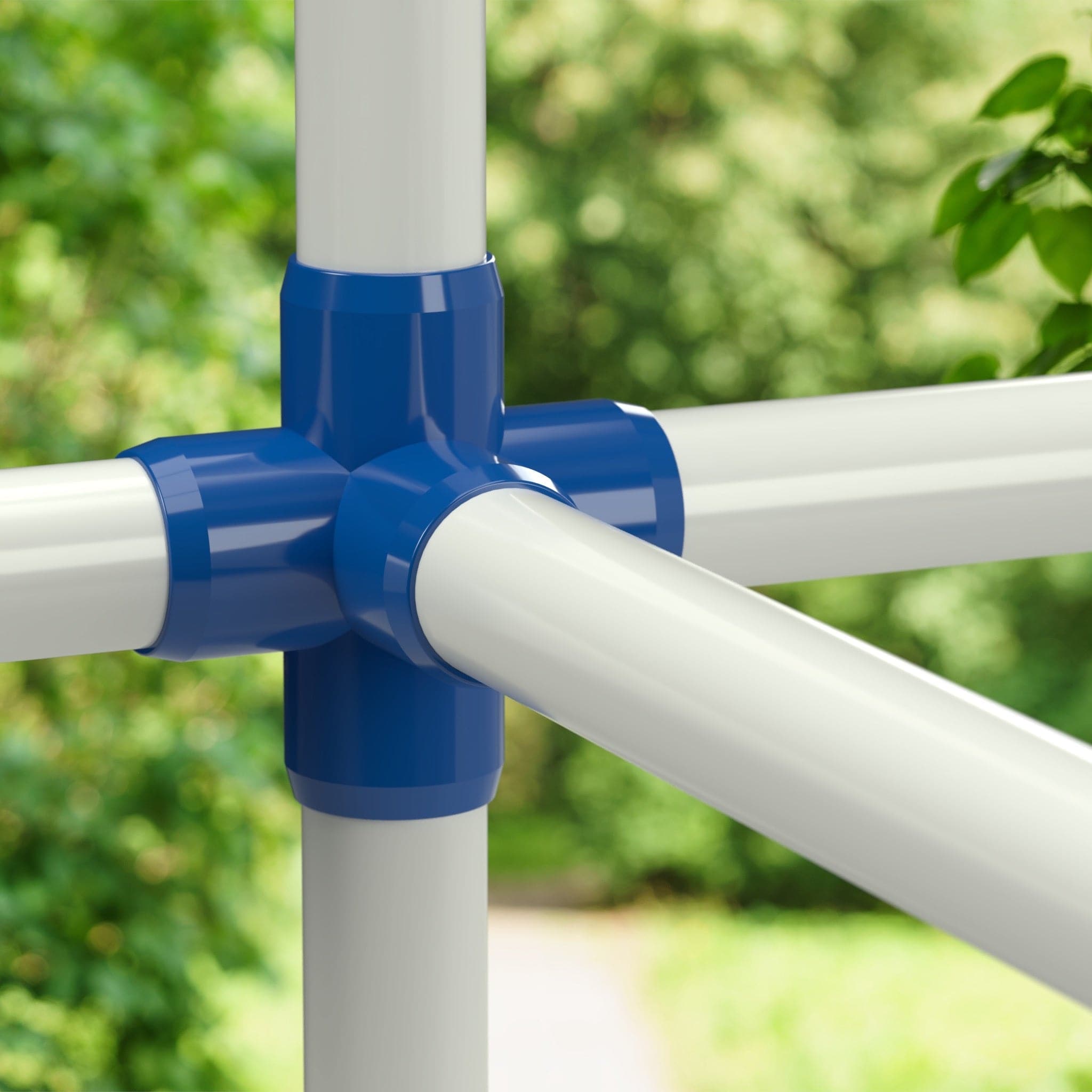 1-1/2 in. 5-Way Cross PVC Fitting, Furniture Grade - Blue Side Outlet Cross - FORMUFIT