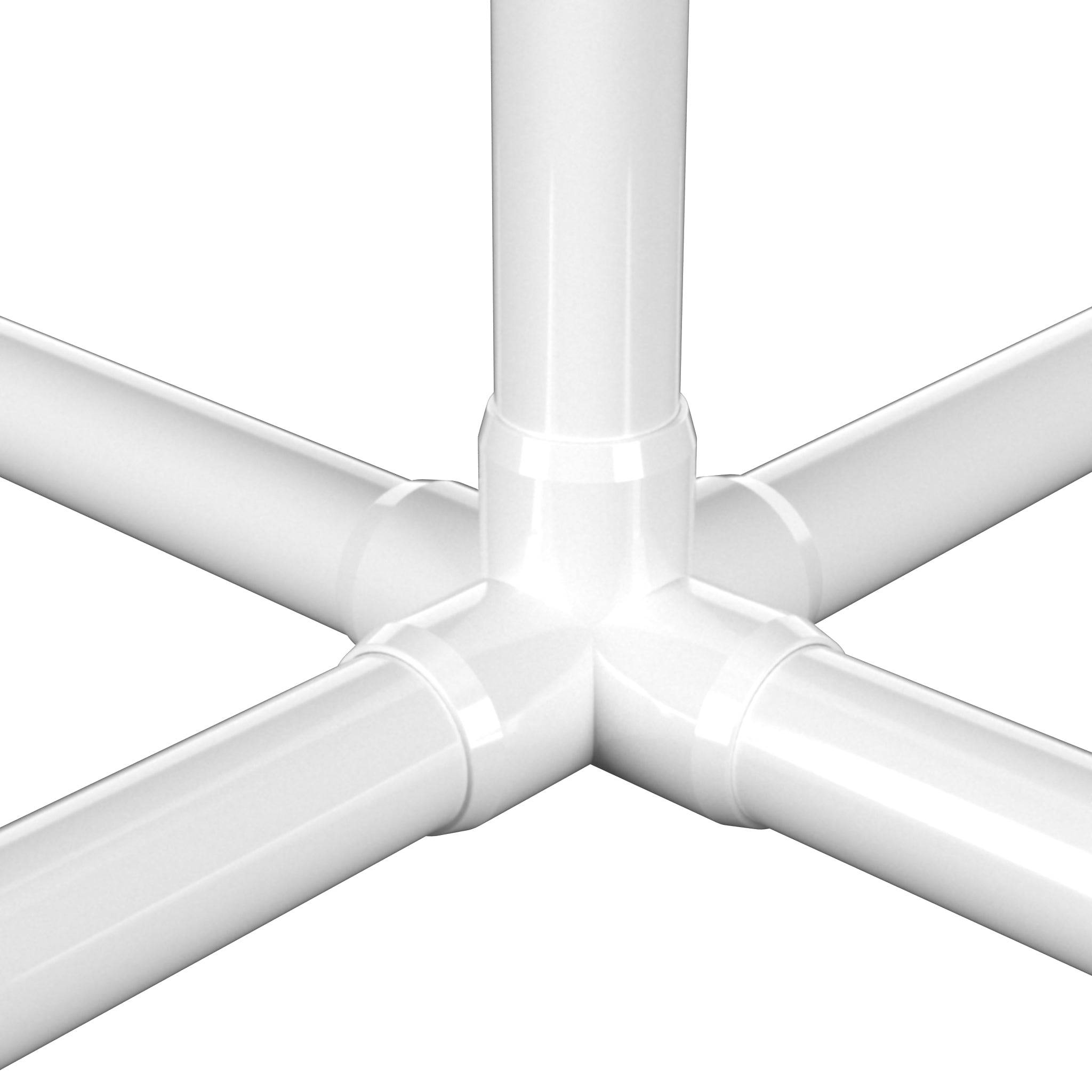 1-1/2 in. 5-Way Cross PVC Fitting, Furniture Grade - White Side Outlet Cross - FORMUFIT