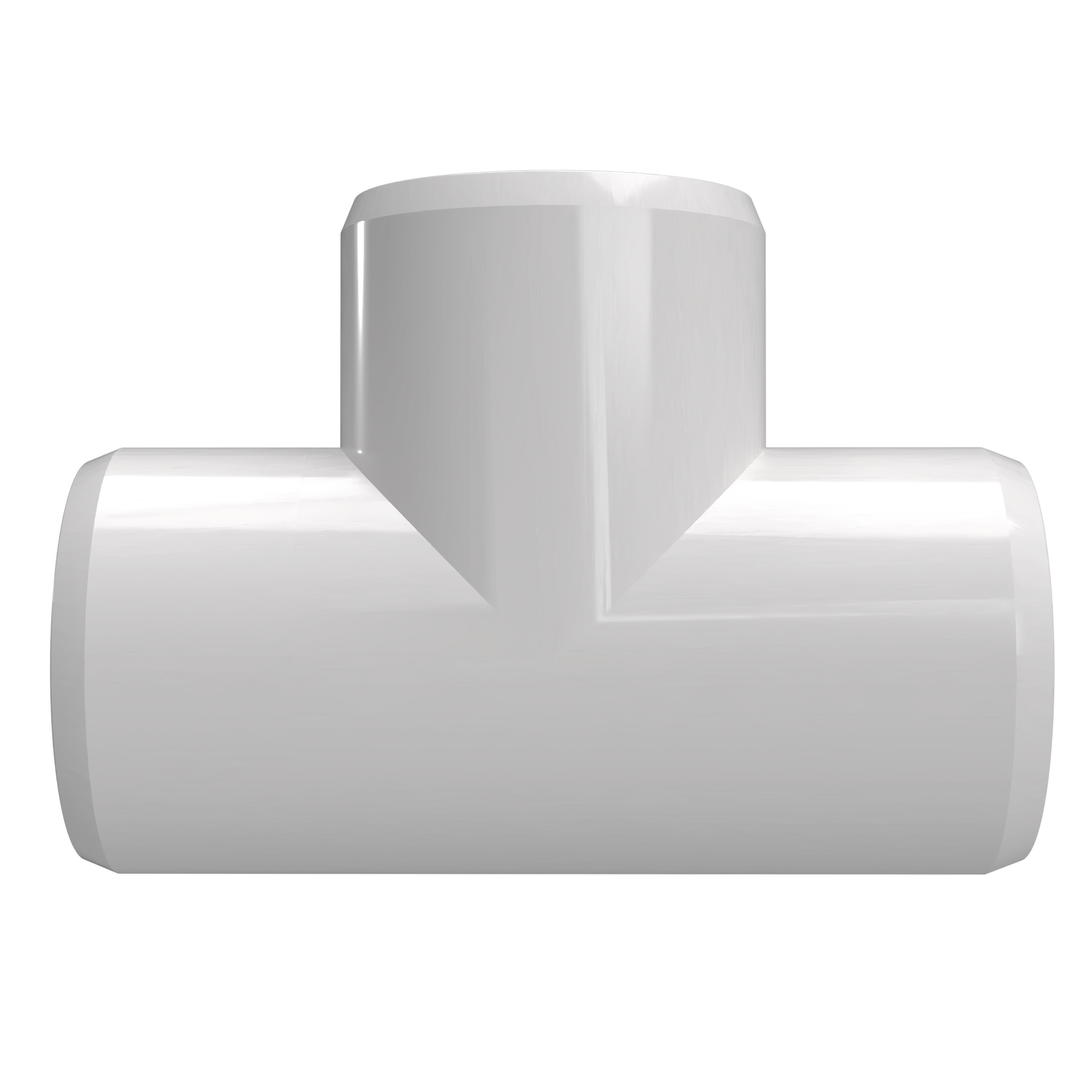 White 4-way pipe fitting on a white background