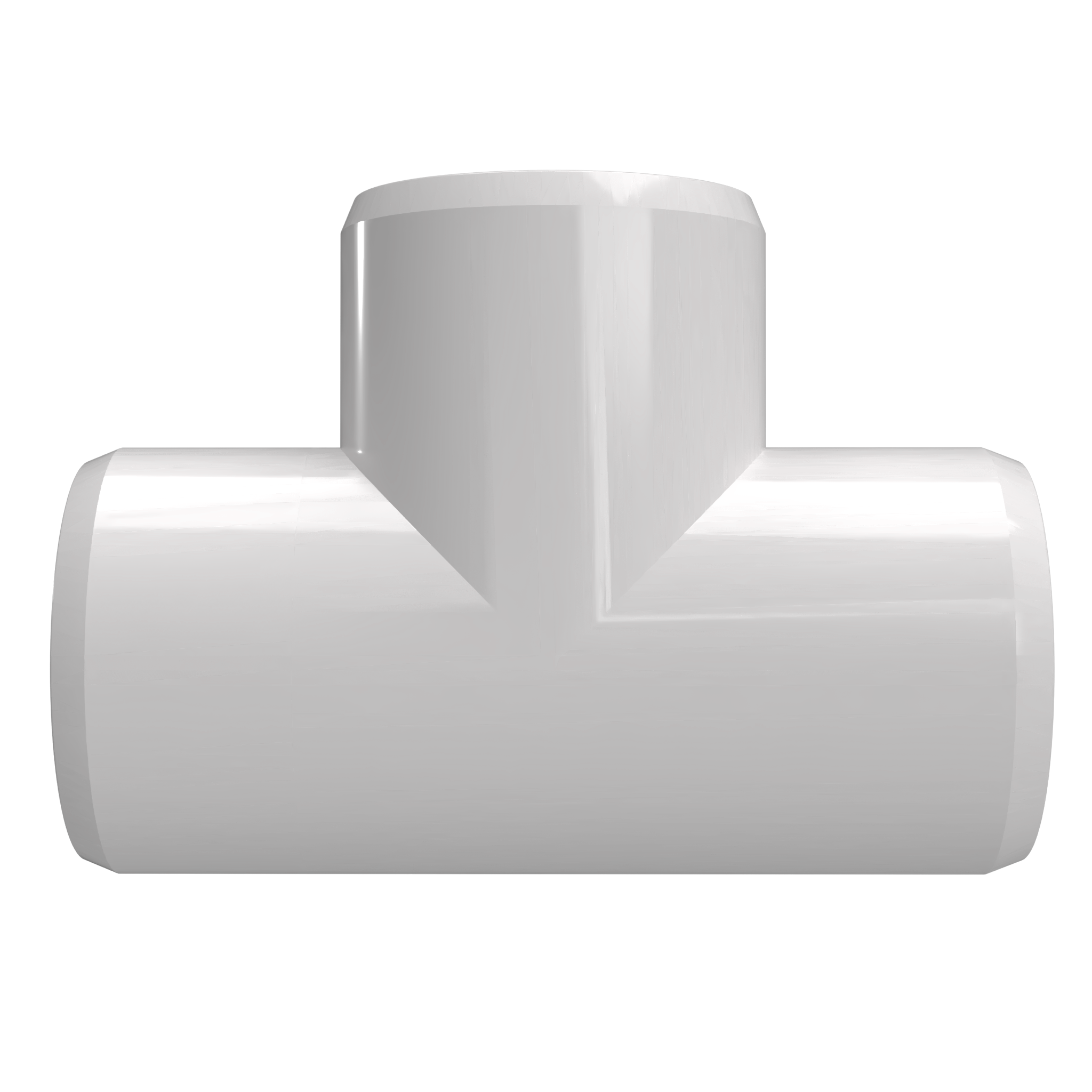 White 4-way pipe fitting on a white background