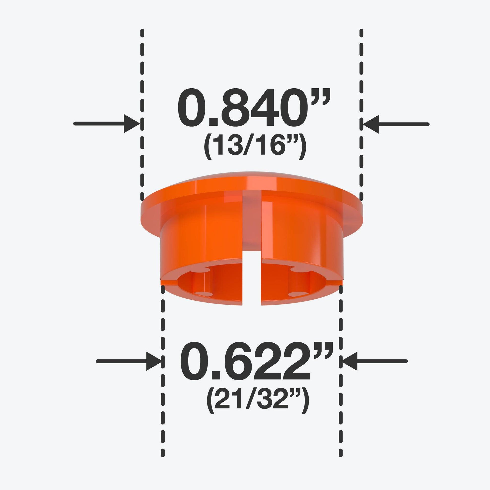 1/2 in. Internal Furniture Grade PVC Dome Cap - Orange - FORMUFIT