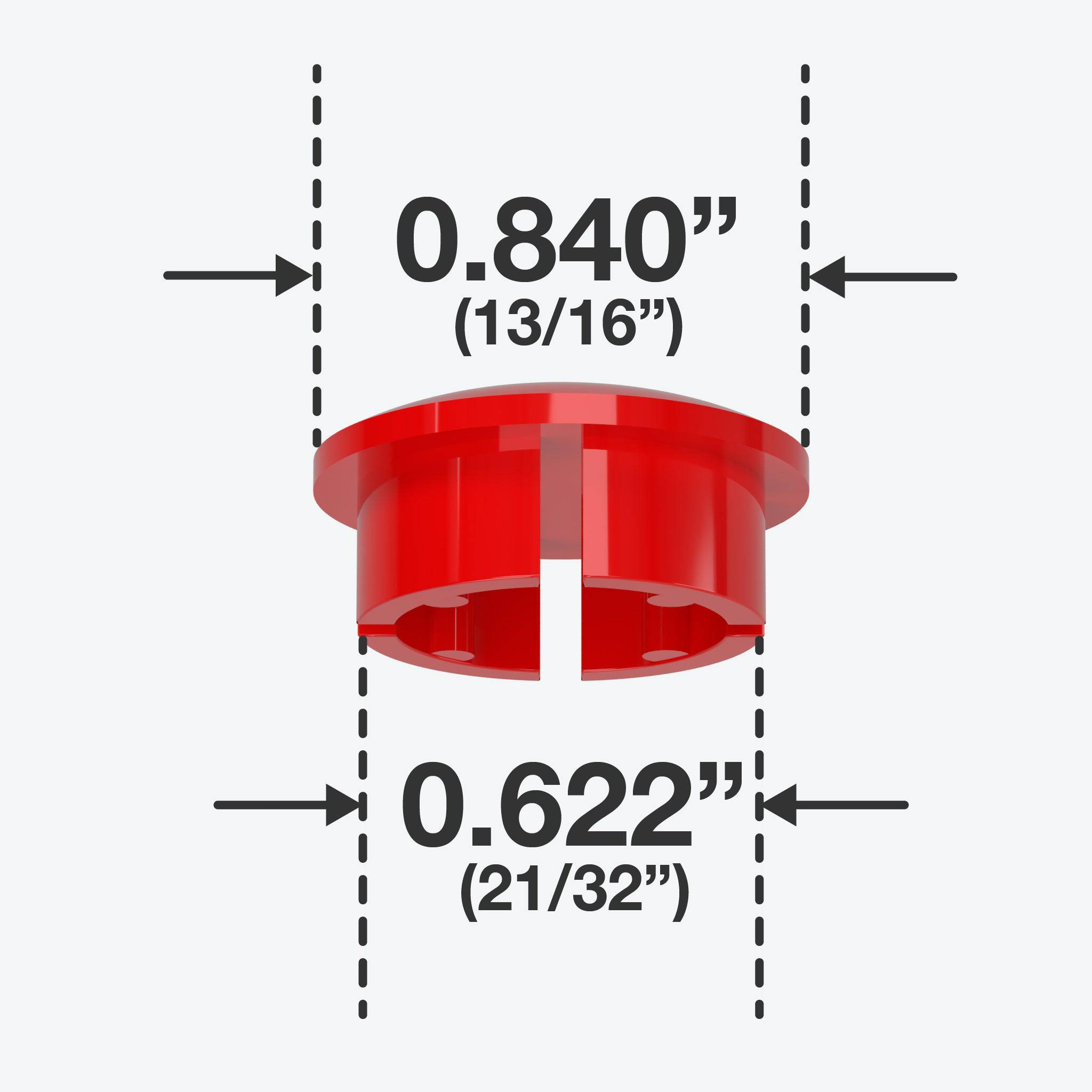 1/2 in. Internal Furniture Grade PVC Dome Cap - Red - FORMUFIT