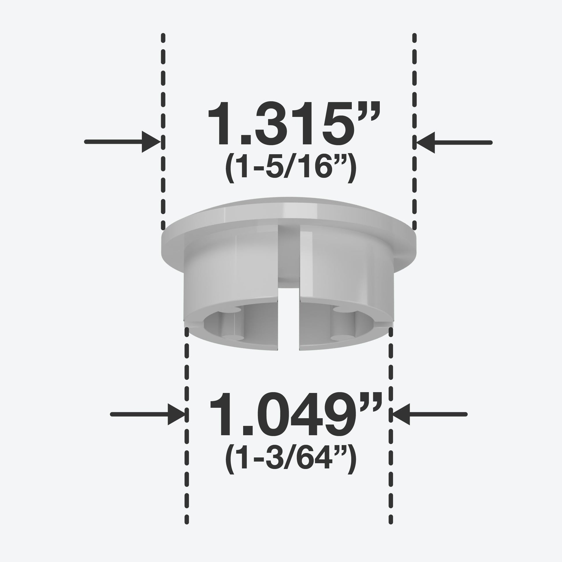 1 in. Internal Furniture Grade PVC Dome Cap - Gray - FORMUFIT