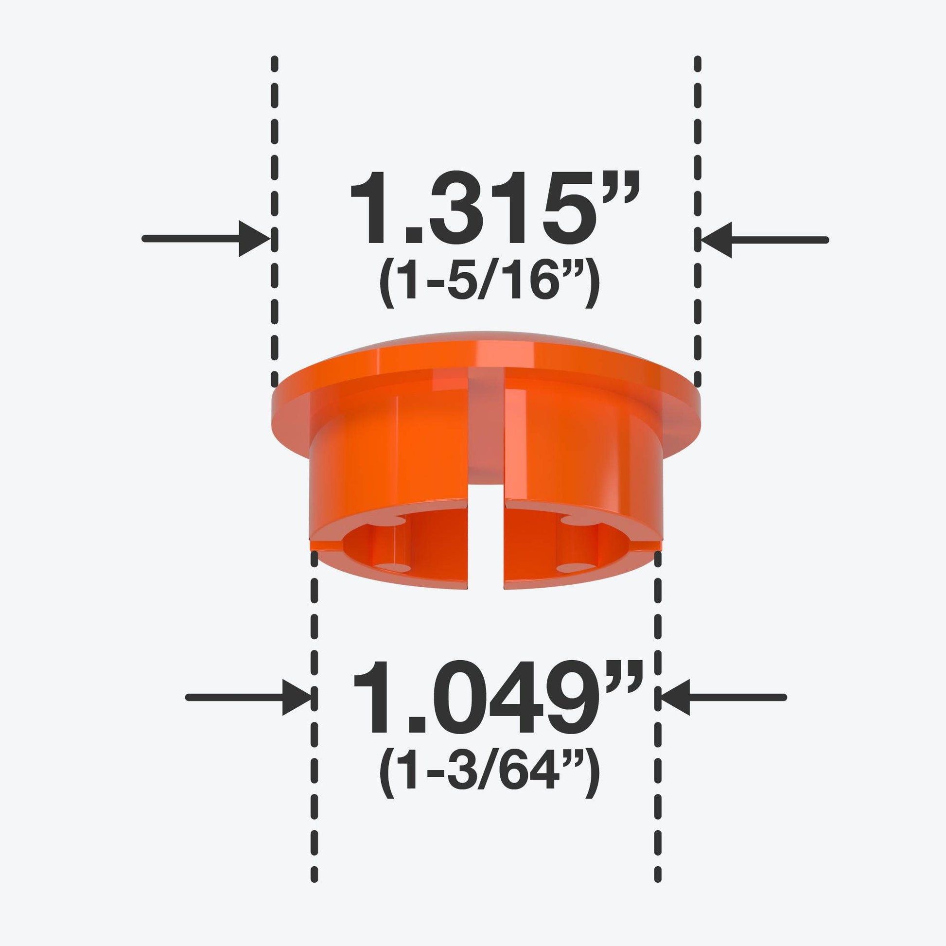 1 in. Internal Furniture Grade PVC Dome Cap - Orange - FORMUFIT