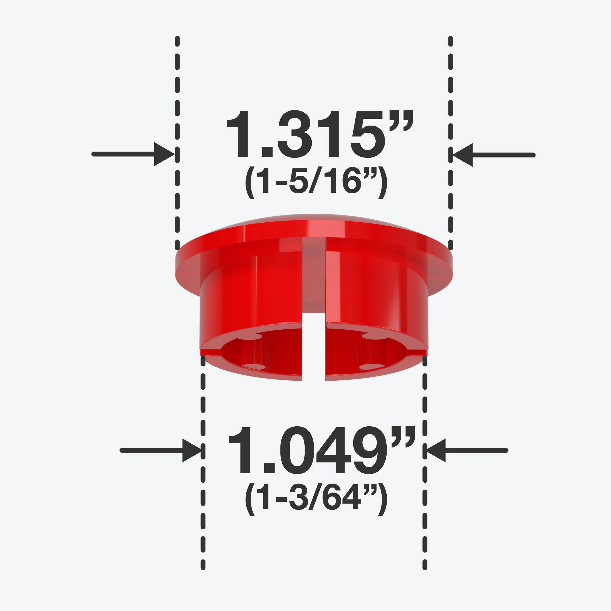 1 in. Internal Furniture Grade PVC Dome Cap - Red - FORMUFIT