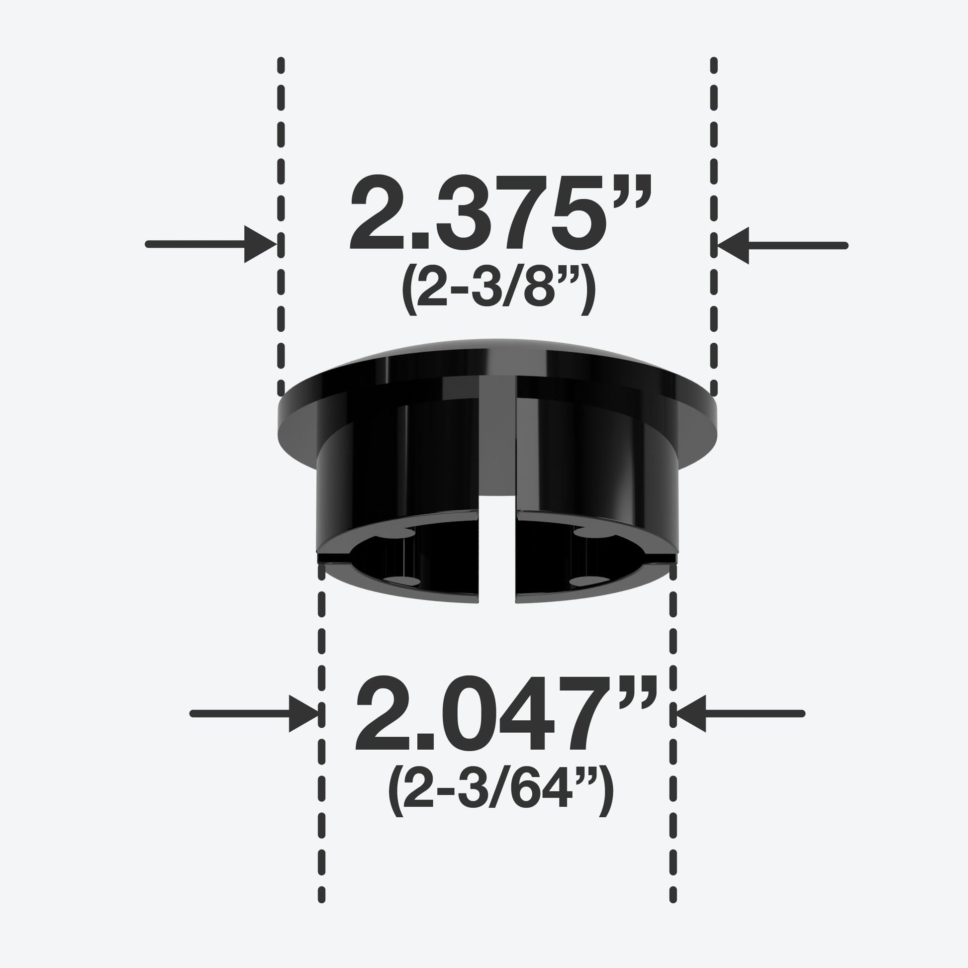 2 in. Internal Furniture Grade PVC Dome Cap - Black - FORMUFIT