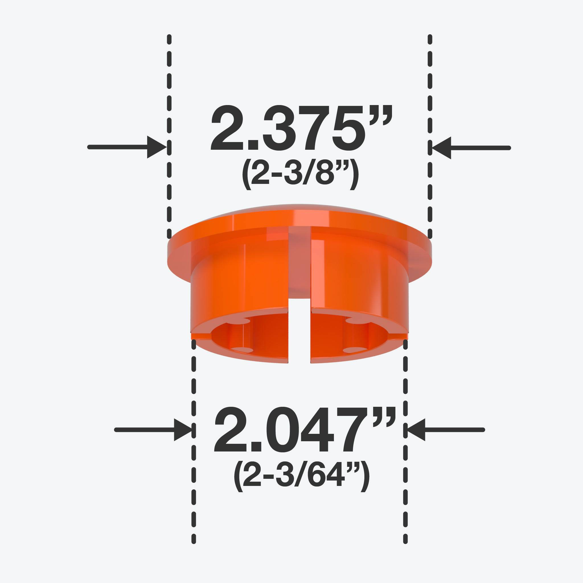 2 in. Internal Furniture Grade PVC Dome Cap - Orange - FORMUFIT