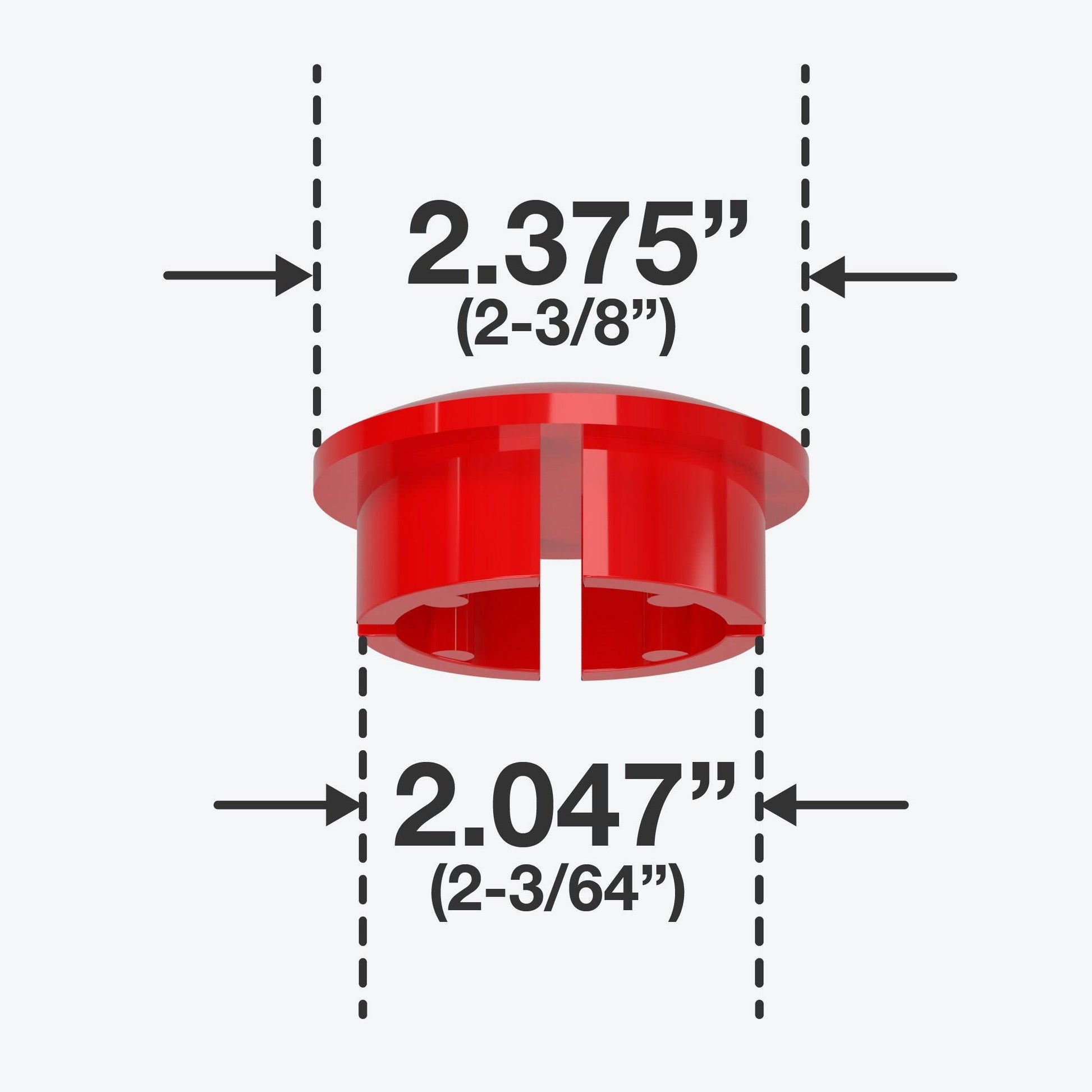 2 in. Internal Furniture Grade PVC Dome Cap - Red - FORMUFIT