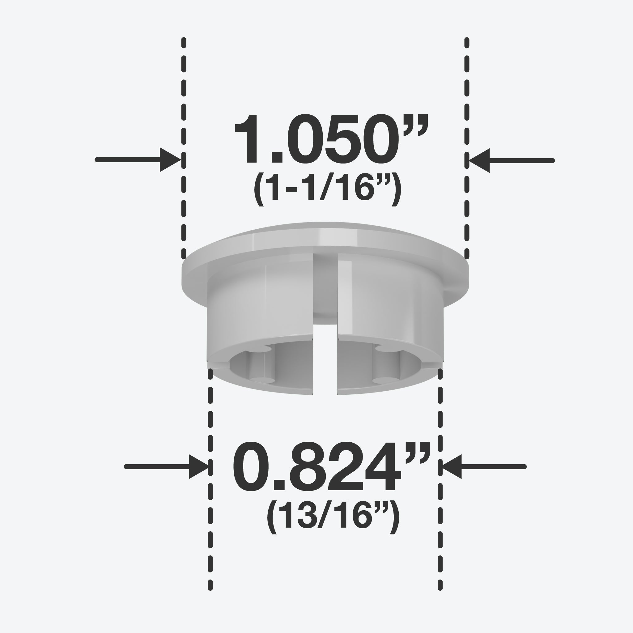 3/4 in. Internal Furniture Grade PVC Dome Cap - Gray - FORMUFIT