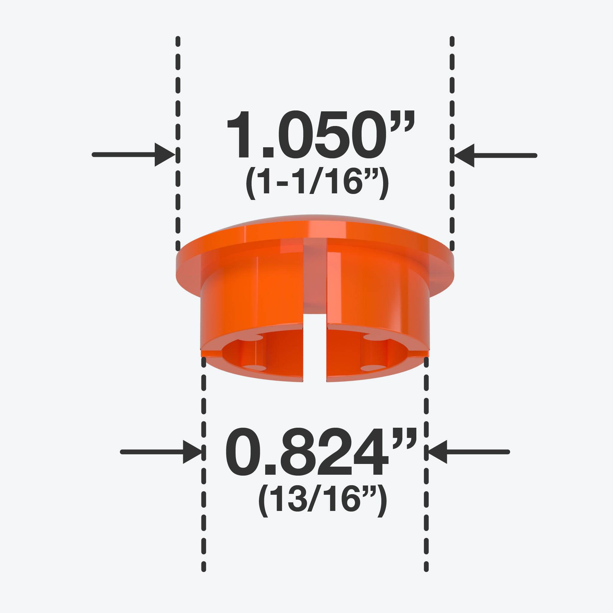 3/4 in. Internal Furniture Grade PVC Dome Cap - Orange - FORMUFIT