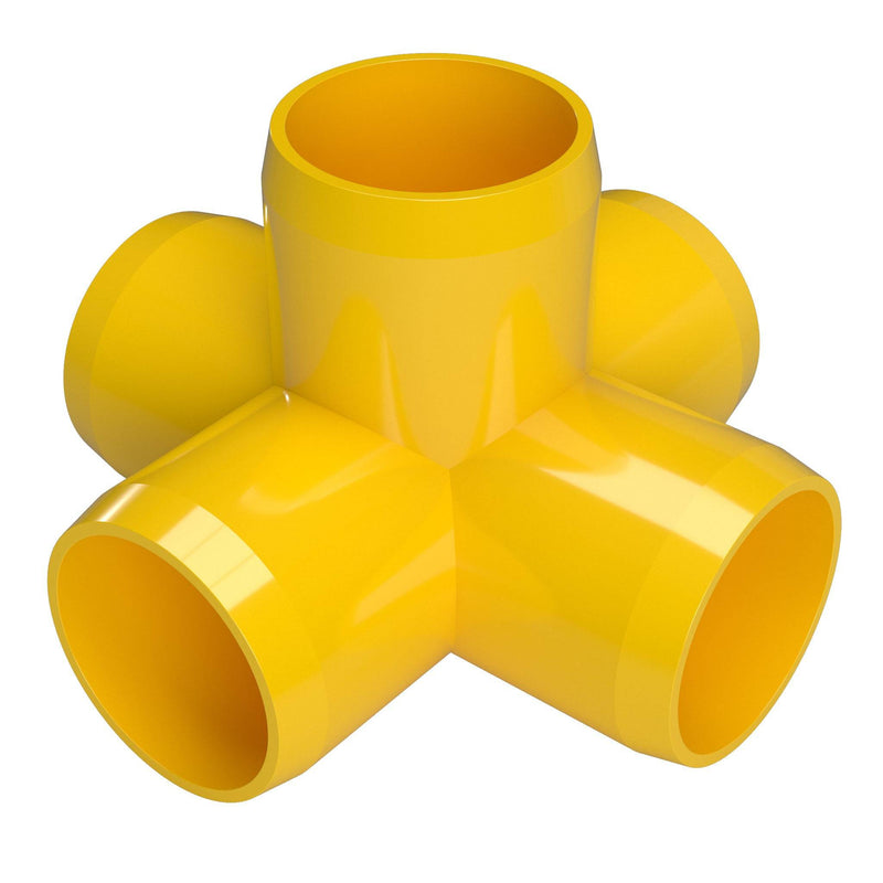 Load image into Gallery viewer, 1-1/2 in. 5-Way Furniture Grade PVC Cross Fitting - Yellow - FORMUFIT
